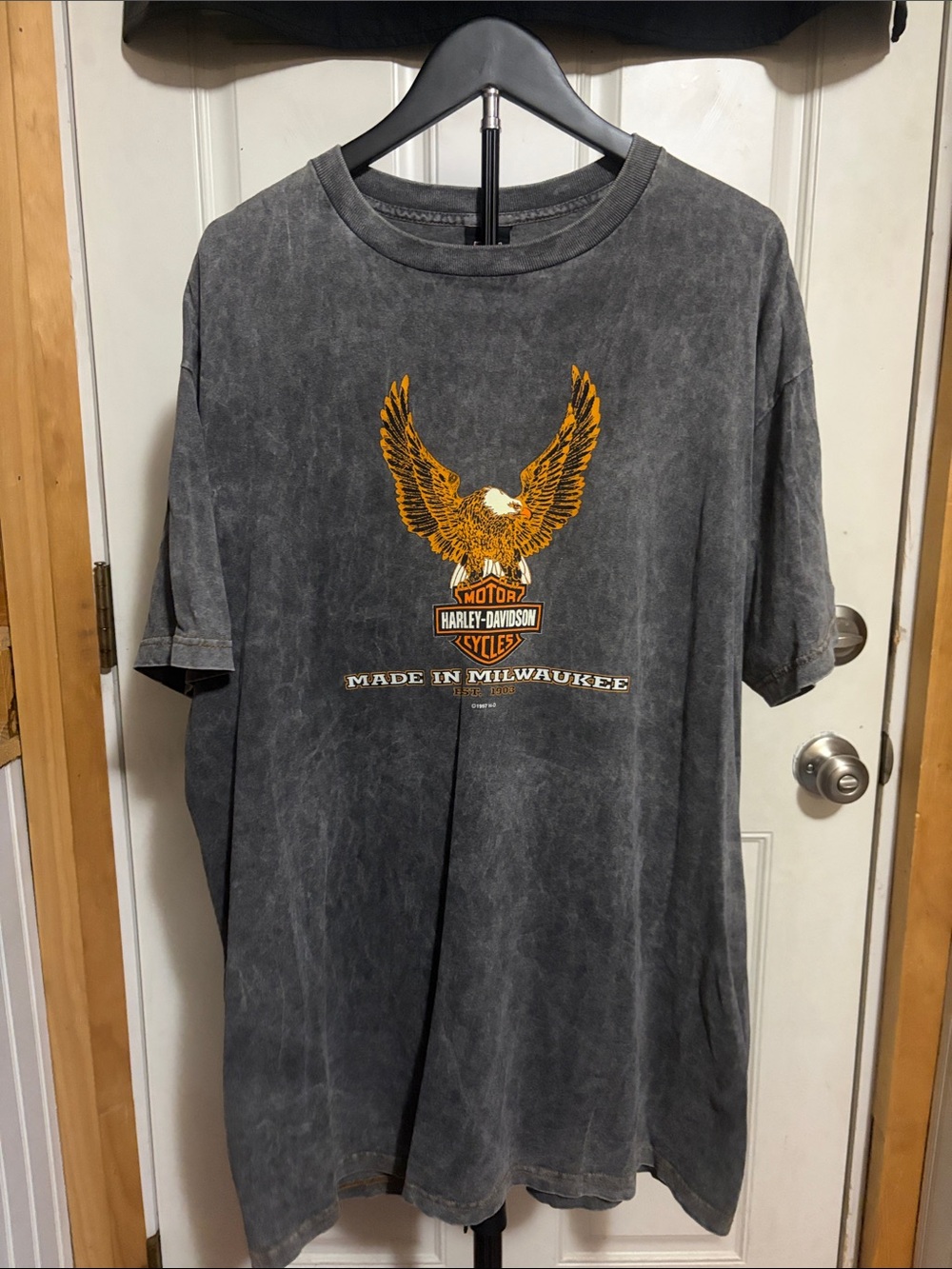 Vintage 1997 Harley Davidson Mineral Wash Grey Tee Eagle Williams NJ